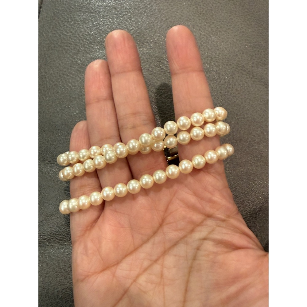 Triple Strand Faux Pearl Bracelet Gold Tone Fold Over Clasp Cream Bridal Jewelry